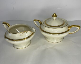 Juego de azucarero y lechera Rosenthal Vintage Corona Ivory Gold China