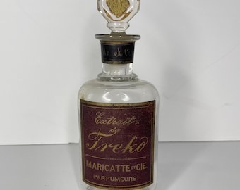 Frasco de perfume vintage Extrait de Treko de Maricatte Et Cie, de cristal con tapón, 19 cm (7,5 pulgadas)