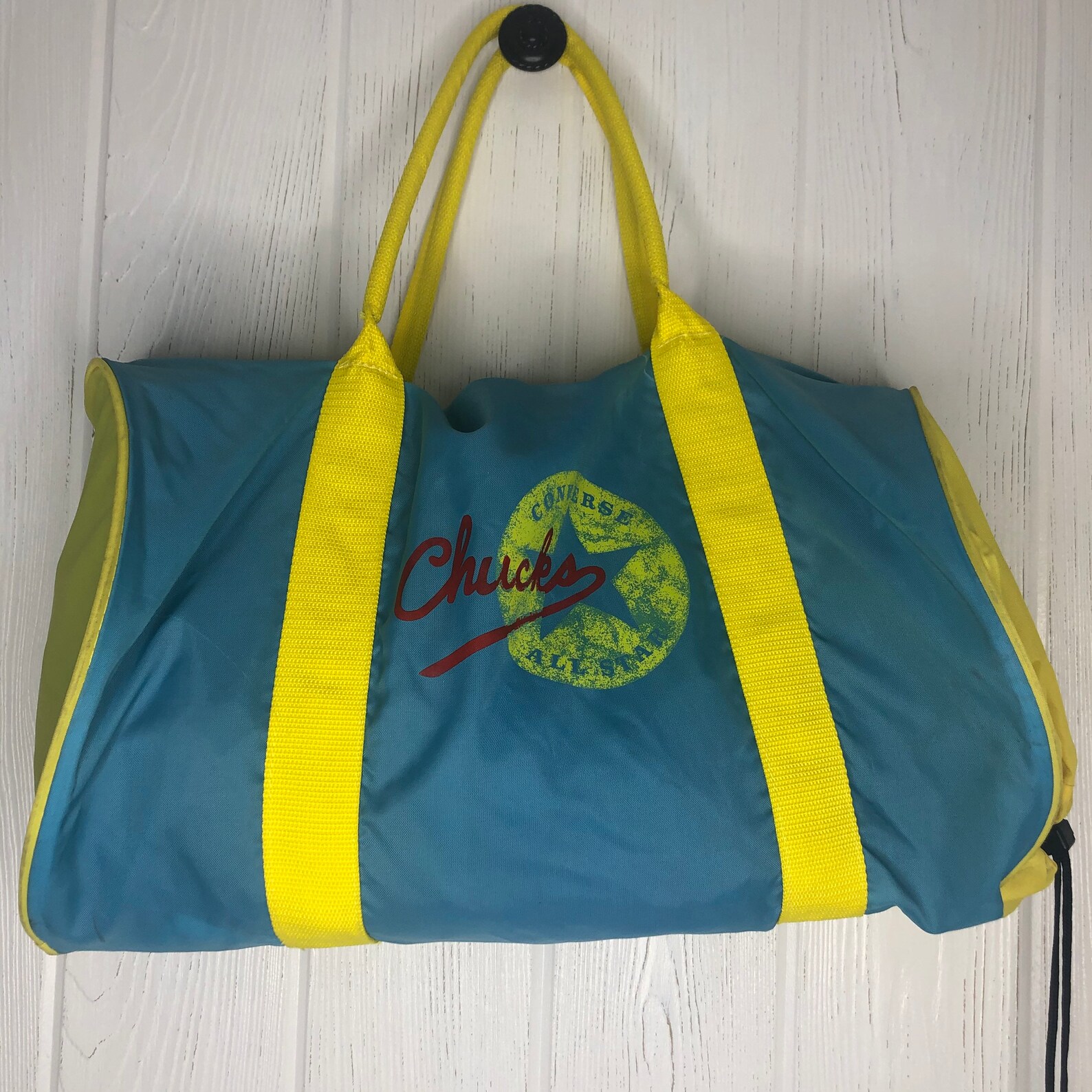 Vintage Converse Chucks Gym Duffle Bag Teal Yellow Nylon Etsy