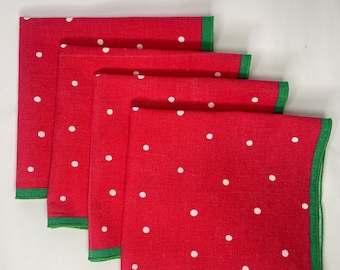 マリメッコ 赤白水玉模様 緑の縁取り ディナーナプキン 4枚セット 布製