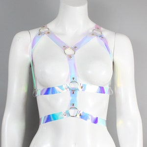Cyberpunk Harness - Holo PVC Cage Bra - Holographic Chest Cage - Cyber Goth - Unicorn Harness - Android Cosplay - Alternative Lingerie