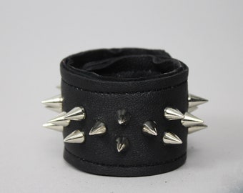 Spikes Leather Bracelet - Studded Black Bracelet - Men's Gothic Accessory - Punk Rocker Style - Alternative Jewelry - Rock Cuff Bracelet