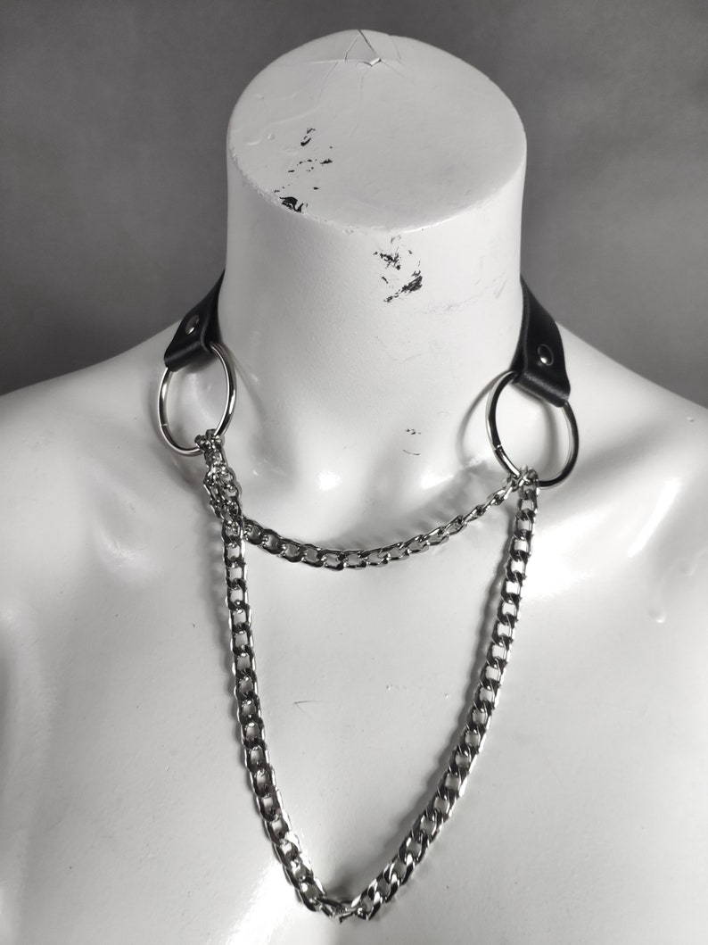 Black Leather Choker With Chains Sexy Collar Submissive Etsy