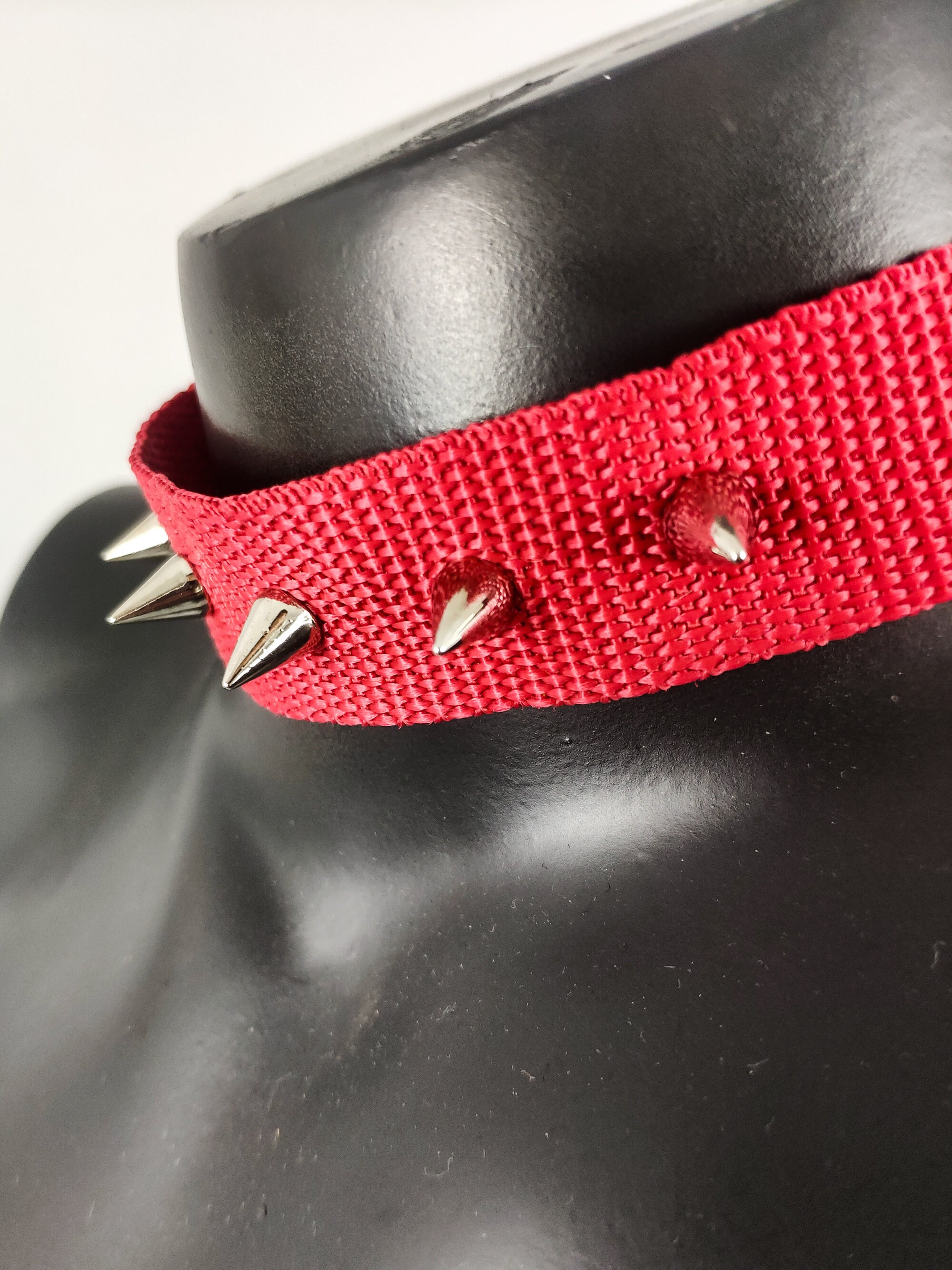 Red Spiked Choker Studded Collar Handmade Choker Sexy Cyberpunk Jewelry