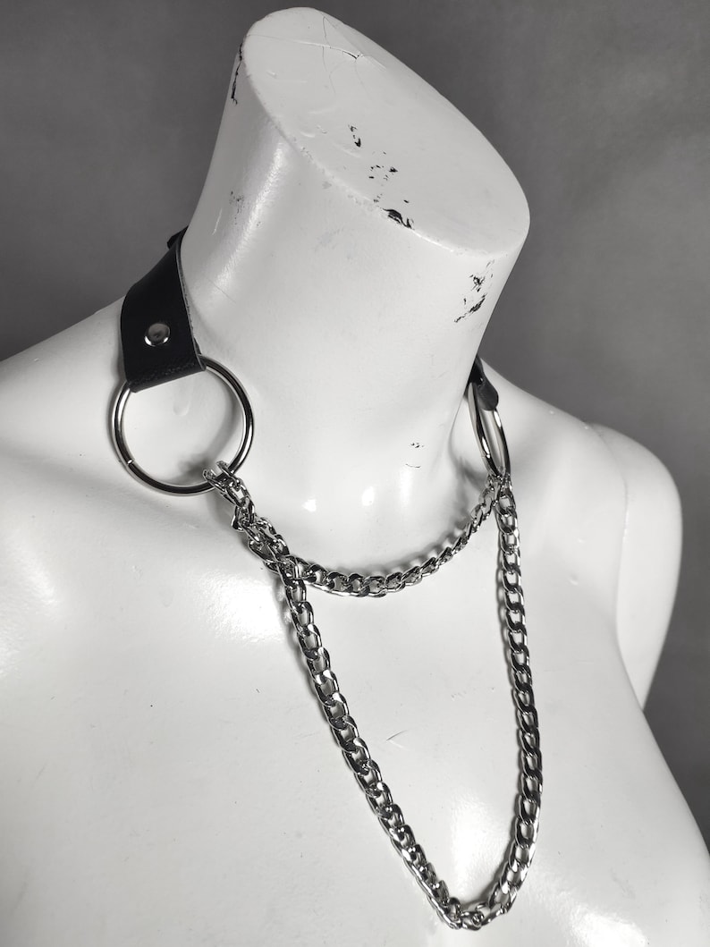 Black Leather Choker With Chains Sexy Collar Submissive Etsy