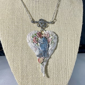 Silver cat heart necklace, cat sympathy necklace, cat sympathy jewelry, handpainted necklace, handpainted cat jewelry, crazy cat lady neck