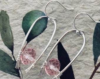 Pink glass bead and silver earrings