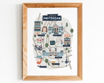 Amsterdam map, Illustration, Holland Map Art, Amsterdam, Amsterdam Map Art Print, Netherlands City Map, Travel print, Wall Art - A3/A4 print