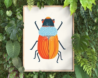 Beetle Art Print Digital Art Print A5/A4 Wall Art Decor, Animal Insects, Home decor, insect print, colourful bug