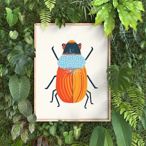Insect Beetle Art Print Digital Art Print A5/A4 Wall Art Decor, Animal Insects, Home decor, insect print, colourful bug, Coleoptera insect