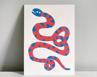 Snake Digital Art Print, A5/A4 Wall Art Decor Wall Art Snake Illustration, kids Snake Poster