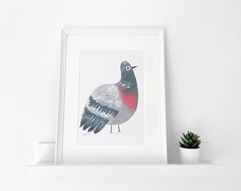 Pigeon Digital Art Print A5/A4 Wall Art Decor Wall Art Farm Kitchen, Kids Pigeon Poster, sassy pigeon, Monsieur Pigeon