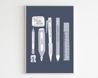 Stationery Tools Digital Art Print A4/A5/A3 Creative - Office - Studio Art - Illustrator - Designer
