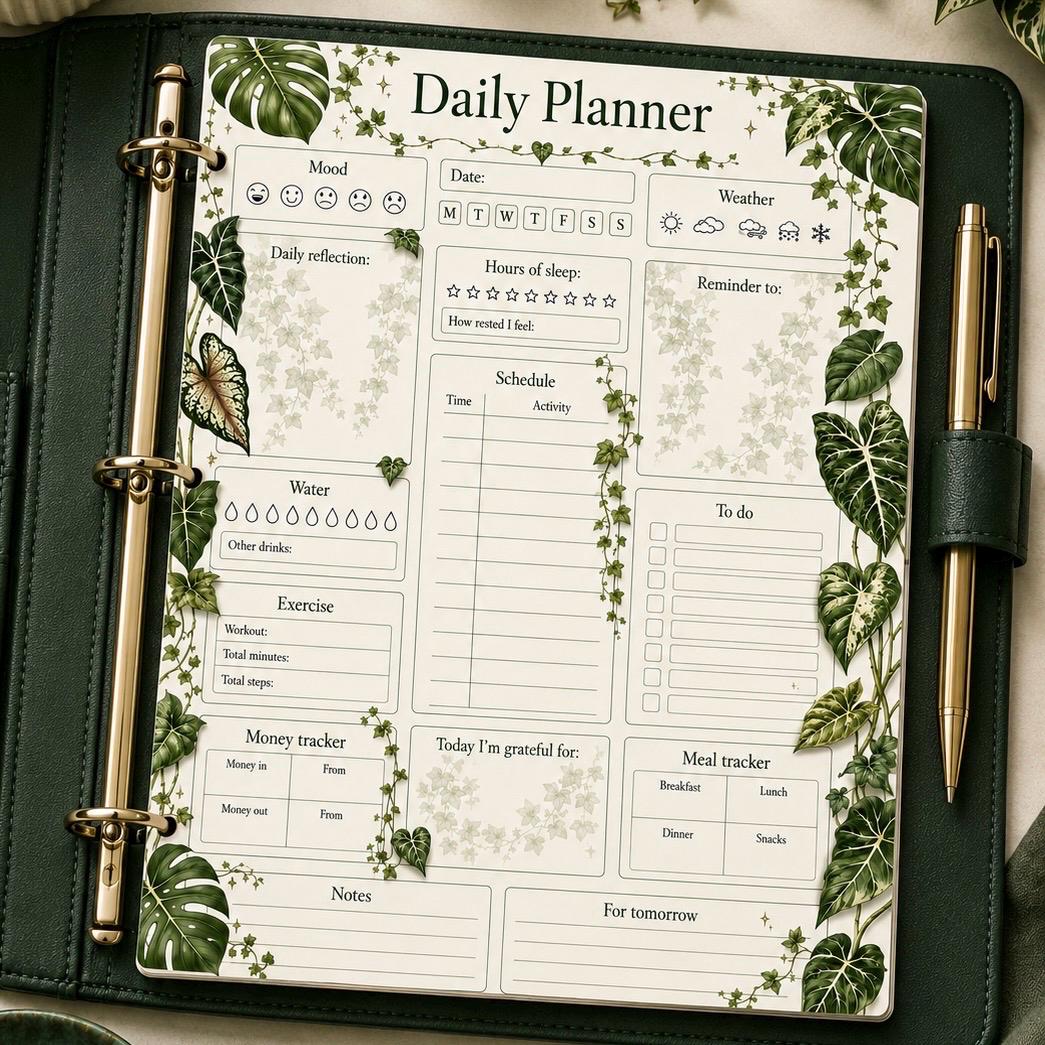 Botanical Daily Productivity Planner Printable | Plant Habit Tracker ...