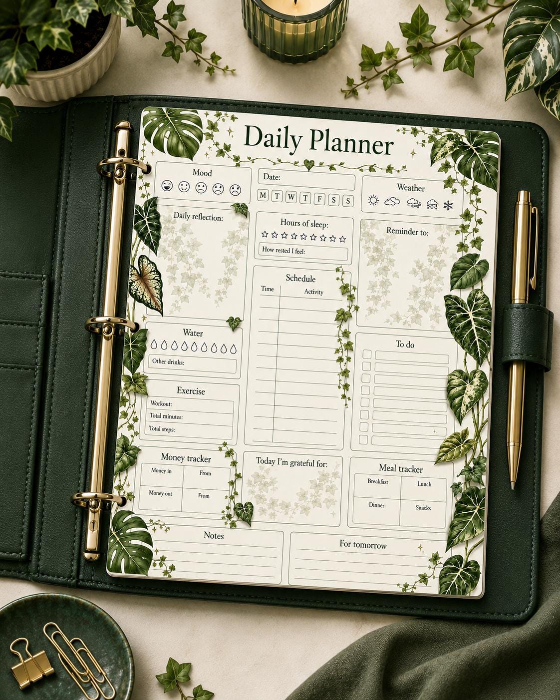 Botanical Daily Productivity Planner Printable | Plant Habit Tracker ...