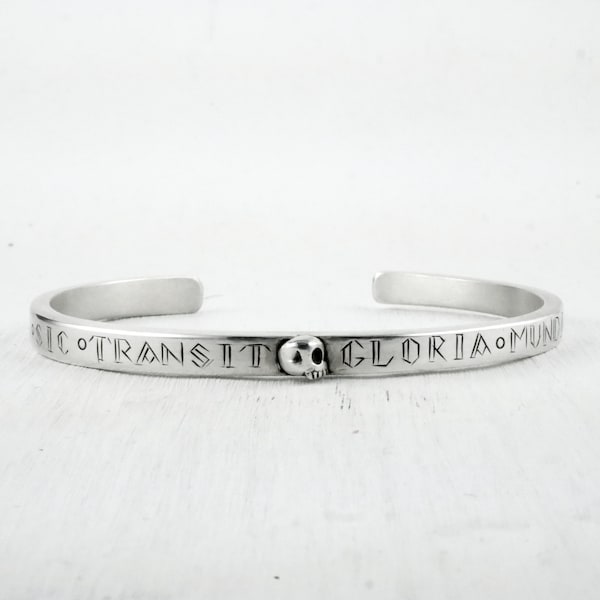 Bracelet Memento Mori en Argent : Bracelet jonc tête de mort d'inspiration médiévale - Bracelet réglable  pour homme ou femme