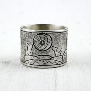 Bague Tarot : La Lune - Argent 925 et  Tourmaline - Bijoux Tarot de Marseille - Bague homme ou femme