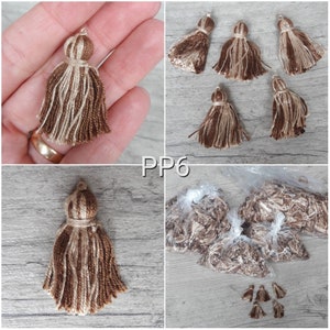 set of 10 pom poms, tassels, tassel, vintage, decoration, accessories, jewelry, costume, beige, Brown, 4cm, PP6