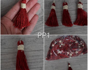 Pompon, pampille, gland, vintage, décoration, accessoires, bijou, costume, rouge, bordeaux, 6cm, PP1