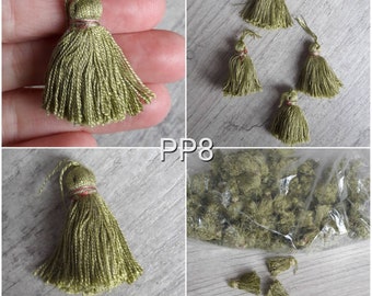 lot de 10, pompons, pampilles, gland, vintage, décoration, accessoires, bijou, costume, vert amande, 3,5cm, PP8