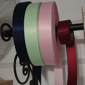 25 mm, Ruban, satin, double face, vendu au mètre, pastel, rose, vert, amande, bleu nuit, marine, bordeaux, synthétique, mercerie, couture