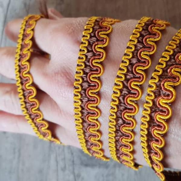 Medieval stripe, Braided stripe, by the meter, vintage, French braid, decoration, costume, jewel, gold, yellow, orange, brown, chocolate, 12mm,Y45