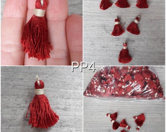 lot de 10, pompons, pampilles, gland, vintage, décoration, accessoires, bijou, costume, rouge, bordeaux, 3cm, PP4