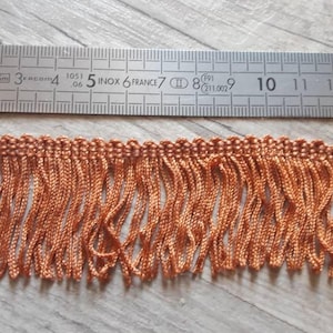 Fringe braid, sold by the meter, vintage French braid, decoration, costume, jewelry, accessory, retro, Orange, brick, 35mm, O3