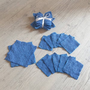 Set of 10 washable baby wipes and 2 washcloths, recycled terry cotton, royal blue, 10x10cm and 15x15cm, upcycling, 100% cotton