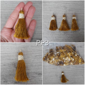 Pompom, tassel, tassel, vintage, decoration, accessories, jewel, costume, yellow, mustard, 6cm, PP3