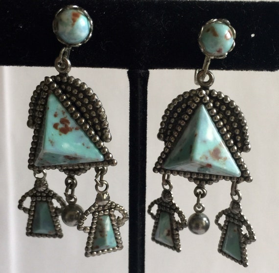 Large 1950s Faux Turquoise Chandelier Southwestern Dangle Image 0