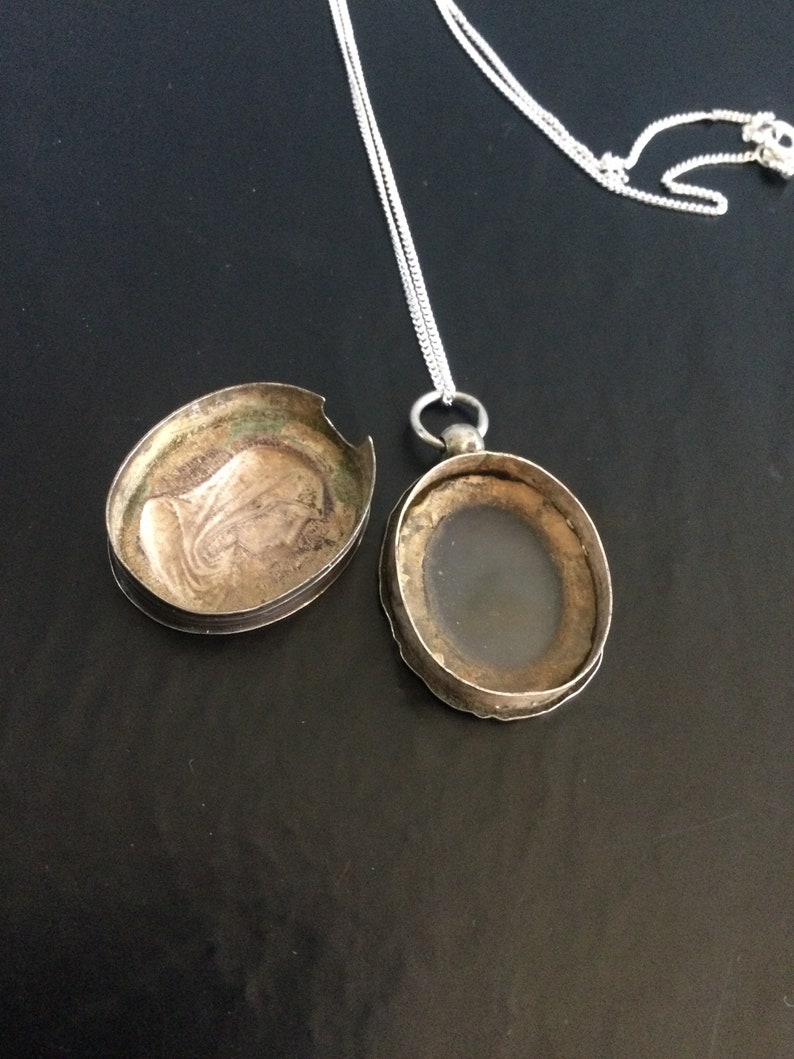 Silver reliquary locket pendant on chain Etsy