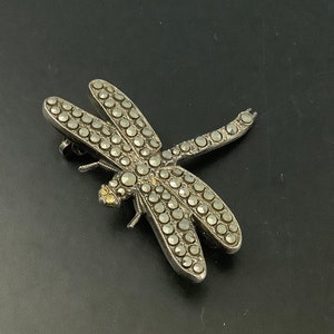 Sterling silver dragonfly marcasite brooch