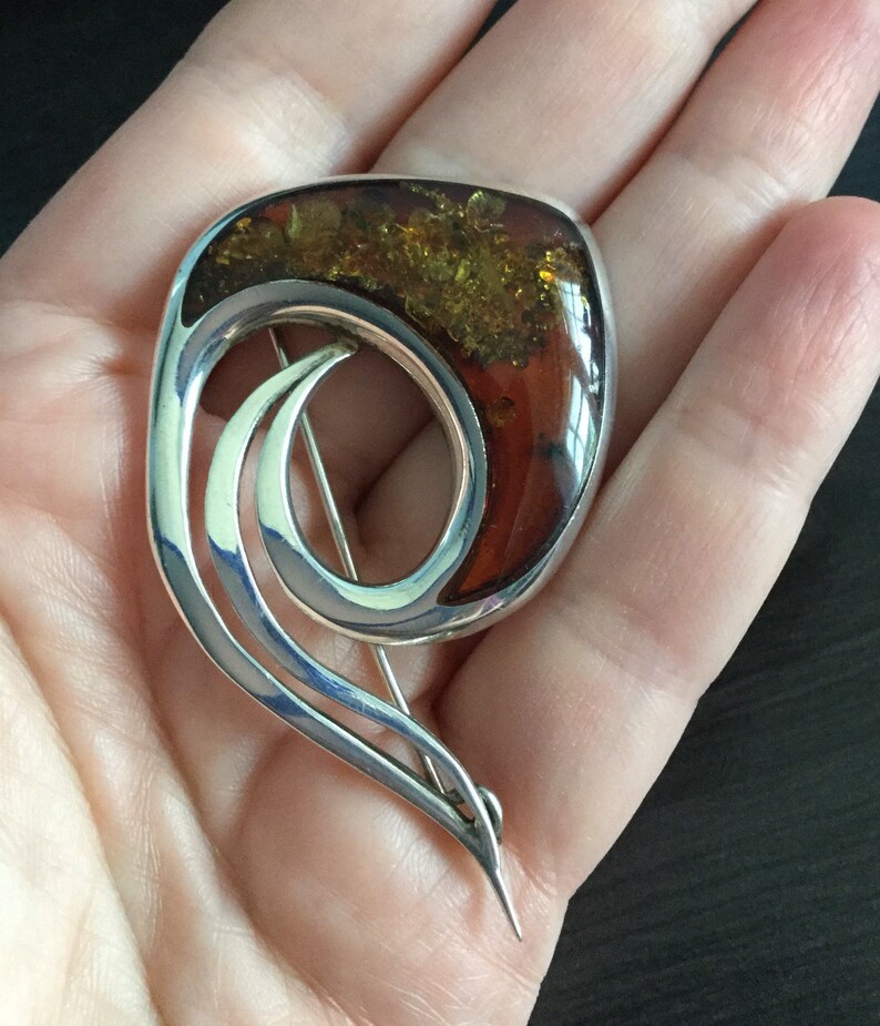 Sterling Silver amber brooch