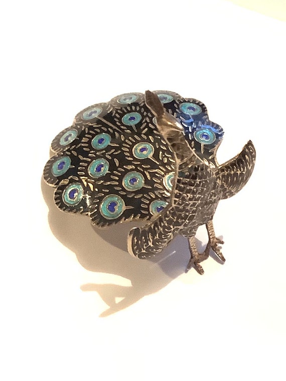 Silver Siam  enamel peacock brooch - image 5