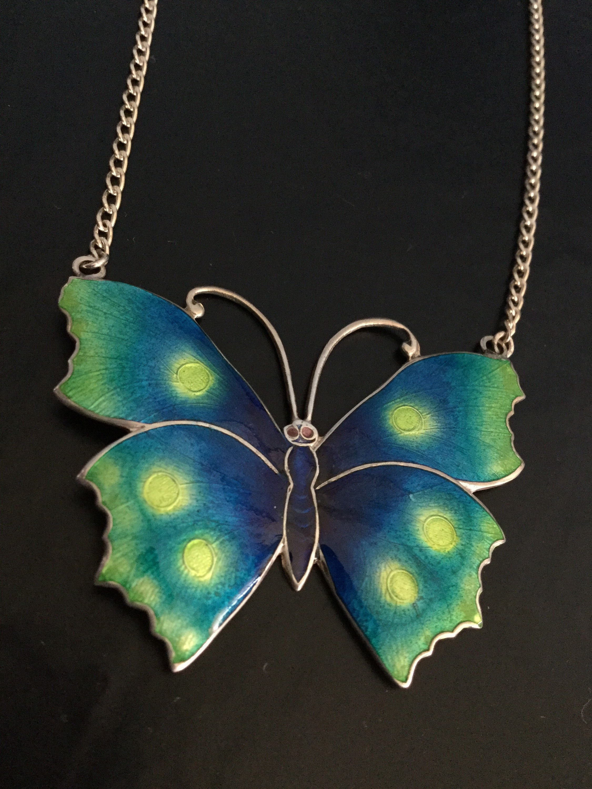 Sterling Silver Enamel Butterfly Necklace Etsy