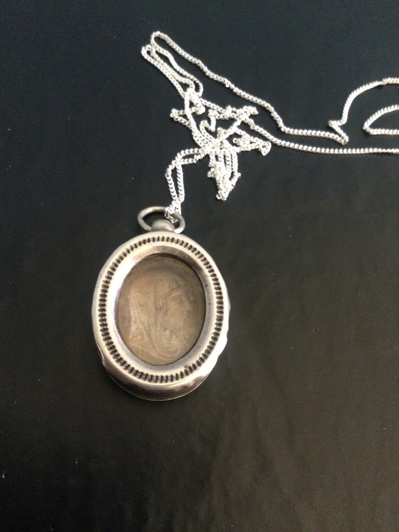 Silver reliquary locket pendant on chain Etsy