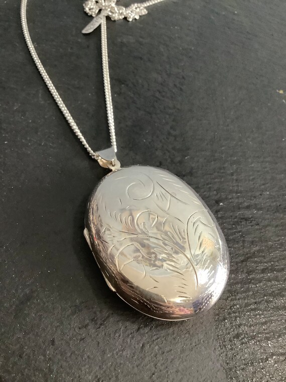 Sterling Silver Large Oval Locket on Long Chain Etsy
