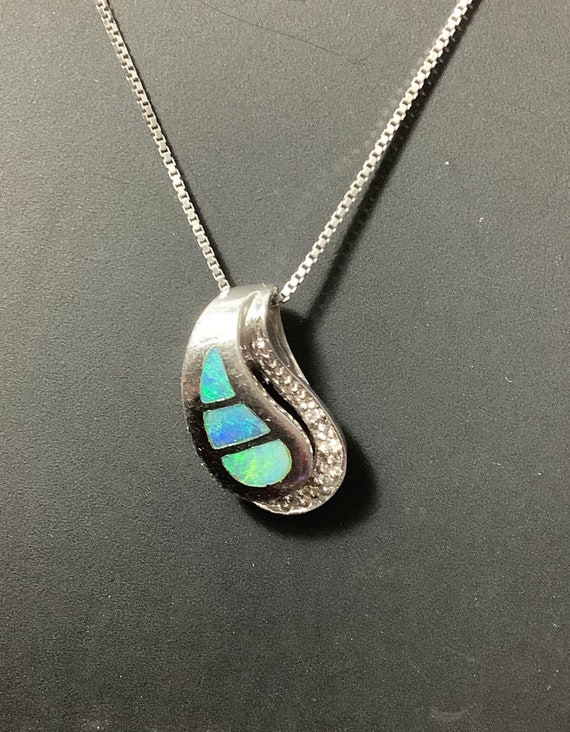 Sterling Silver Opal and CZ Teardrop Chain Slide Pendant Sterling Silver Opal and CZ Teardrop Chain Slide Pendant
