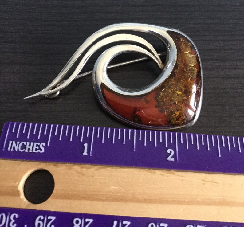 Sterling Silver amber brooch