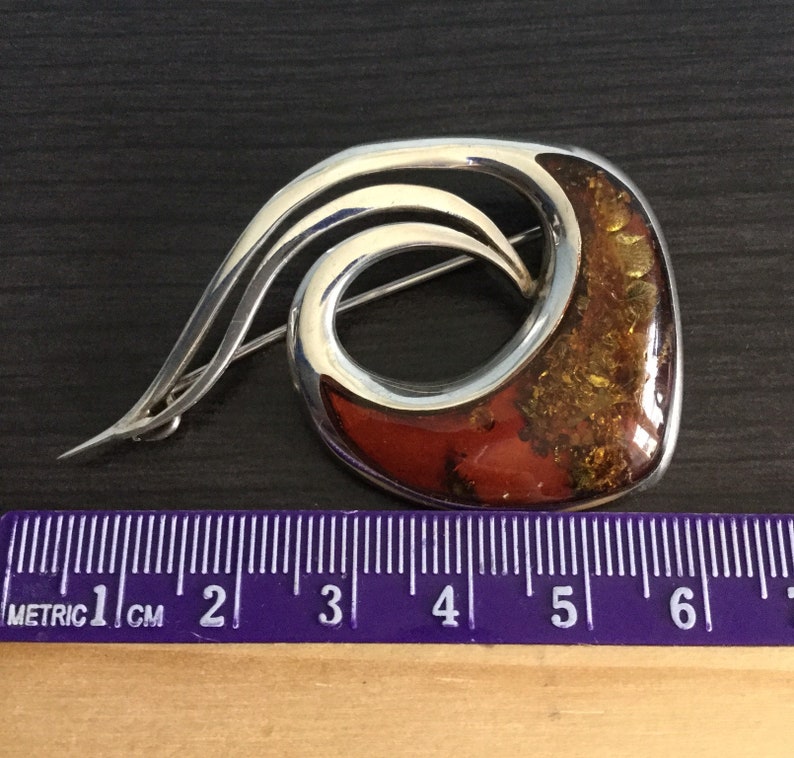 Sterling Silver amber brooch