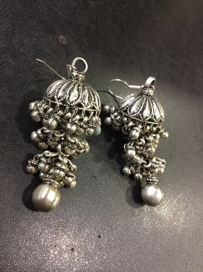 Indian silver 3 tiered bell earrings