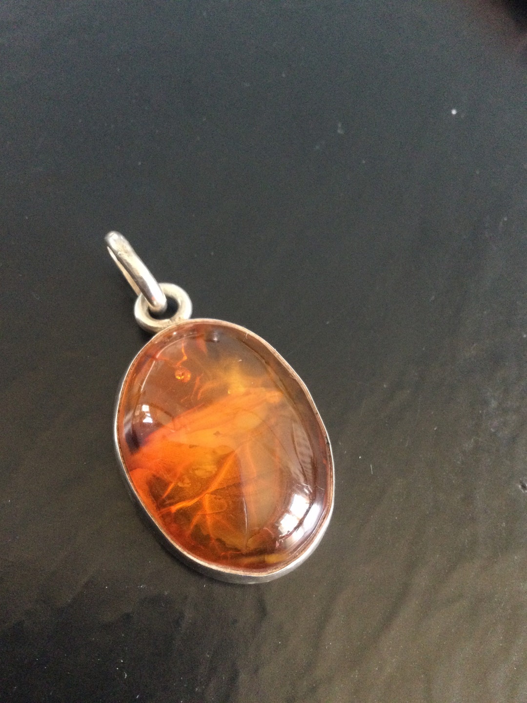 Sterling Silver Amber Pendant Etsy