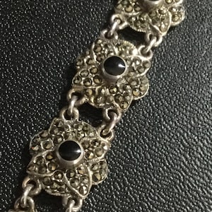 Sterling silver onyx and marcasite bracelet