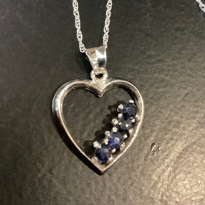 Sterling silver sapphire heart pendant on chain