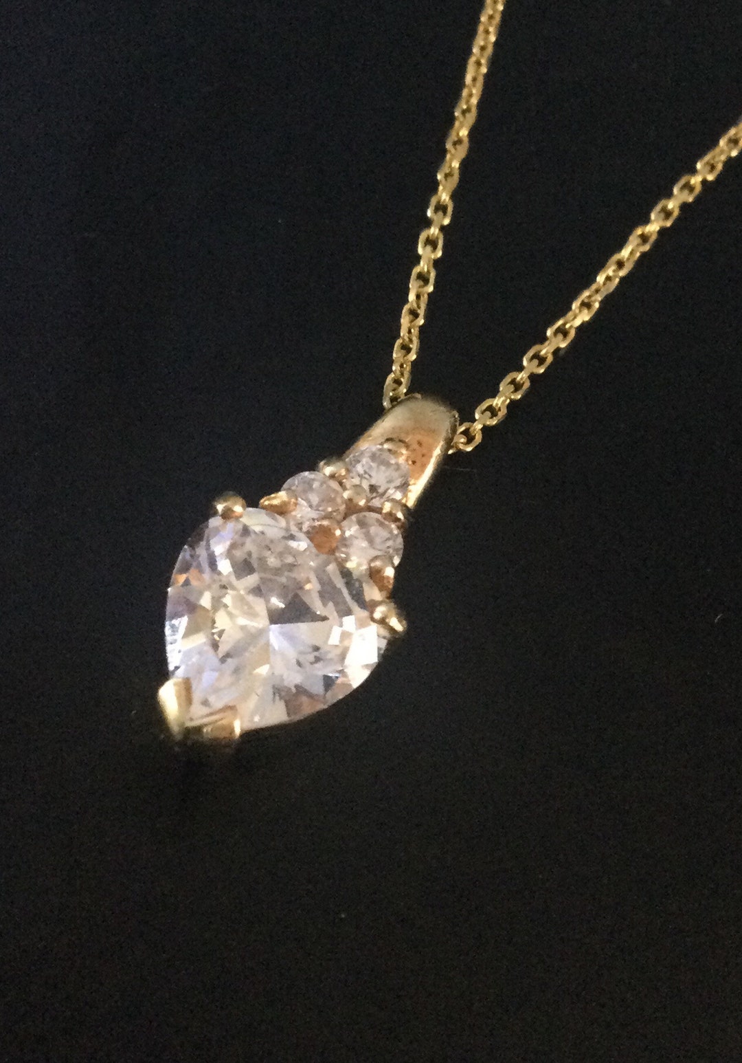Silver Gilt Cubic Zirconia Pendant and Chain. - Etsy Silver Gilt Cubic Zirconia Pendant and Chain. - Etsy