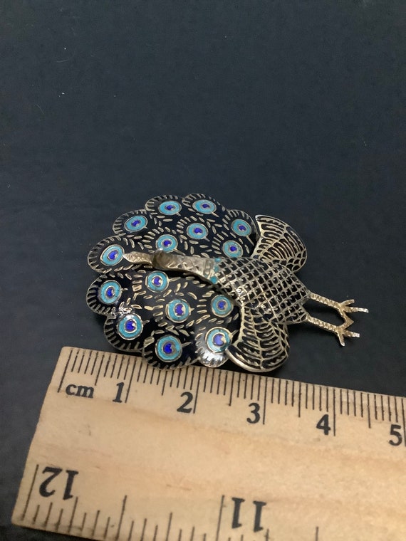 Silver Siam  enamel peacock brooch - image 8