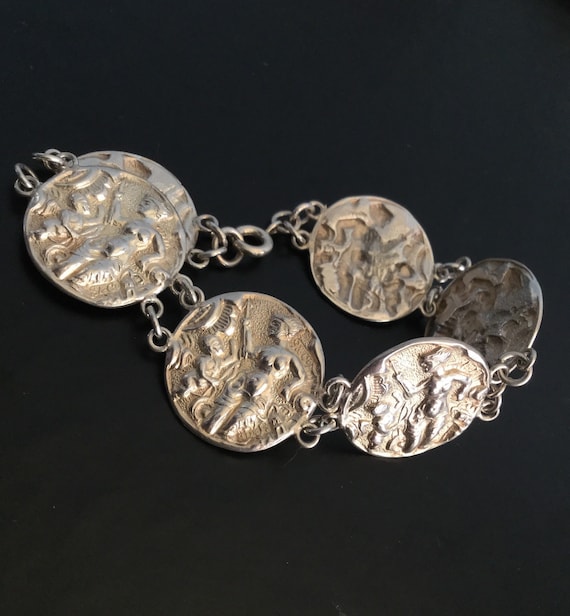 Silver bracelet,Cupid and Aphrodite.
