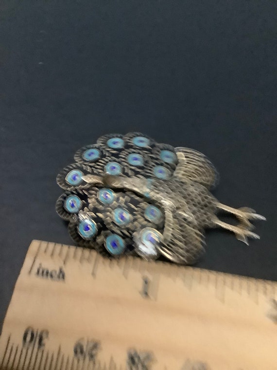 Silver Siam  enamel peacock brooch - image 9