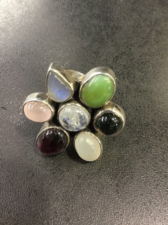Silver multi gemstone ring